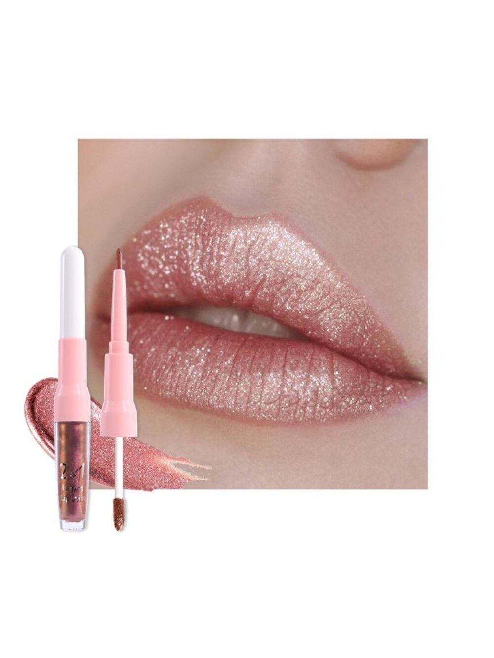 Womens 27# Nude Gold-Glitter Metallic Glitter Liquid Lipstick lippies Lip Gloss